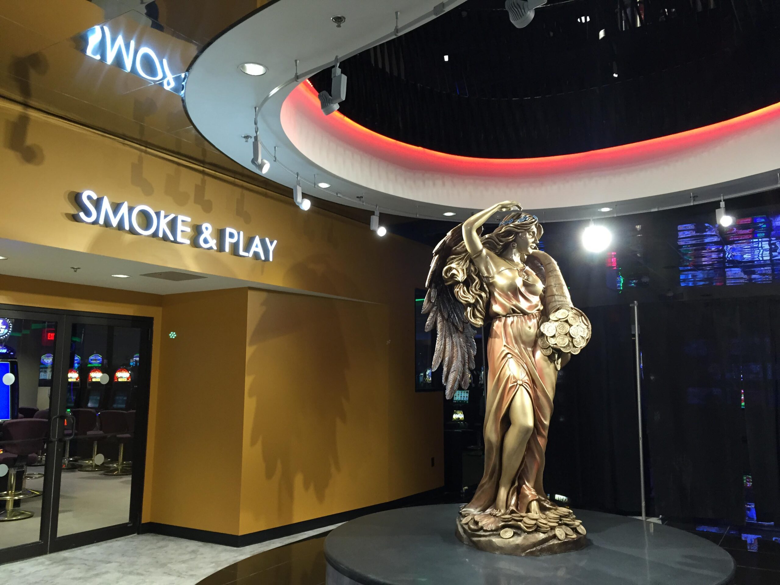 Batavia downs A golden angel statue stands on a pedestal and welcomes patrons to the casino floor.