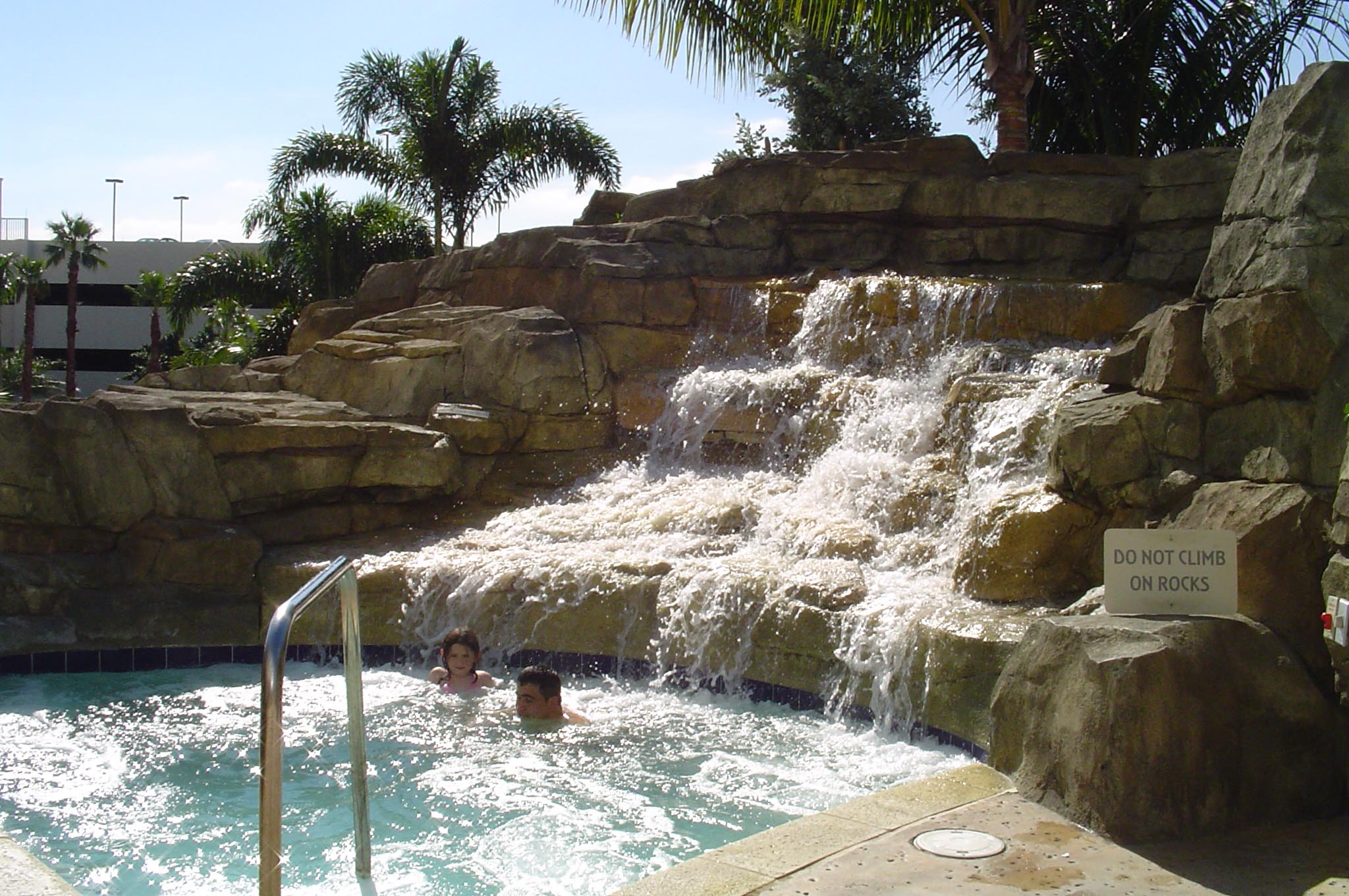 Hardrock The cascading waterfall at the outdoor waterpark pool at the Hard Rock Hotel.